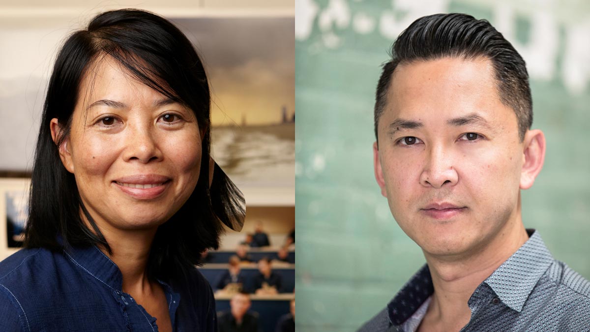 Side-by-side headshots of An-My Lê and Viet Thanh Nguyen