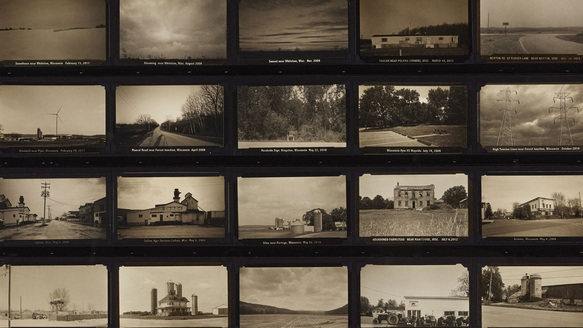 Collage of sepia-toned stills of small town life