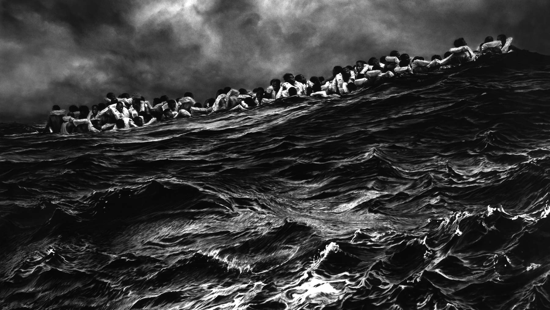 Robert Longo, Untitled (Refugees At Mediterranean Sea, Sub-Saharan Migrants, July 25, 2017)