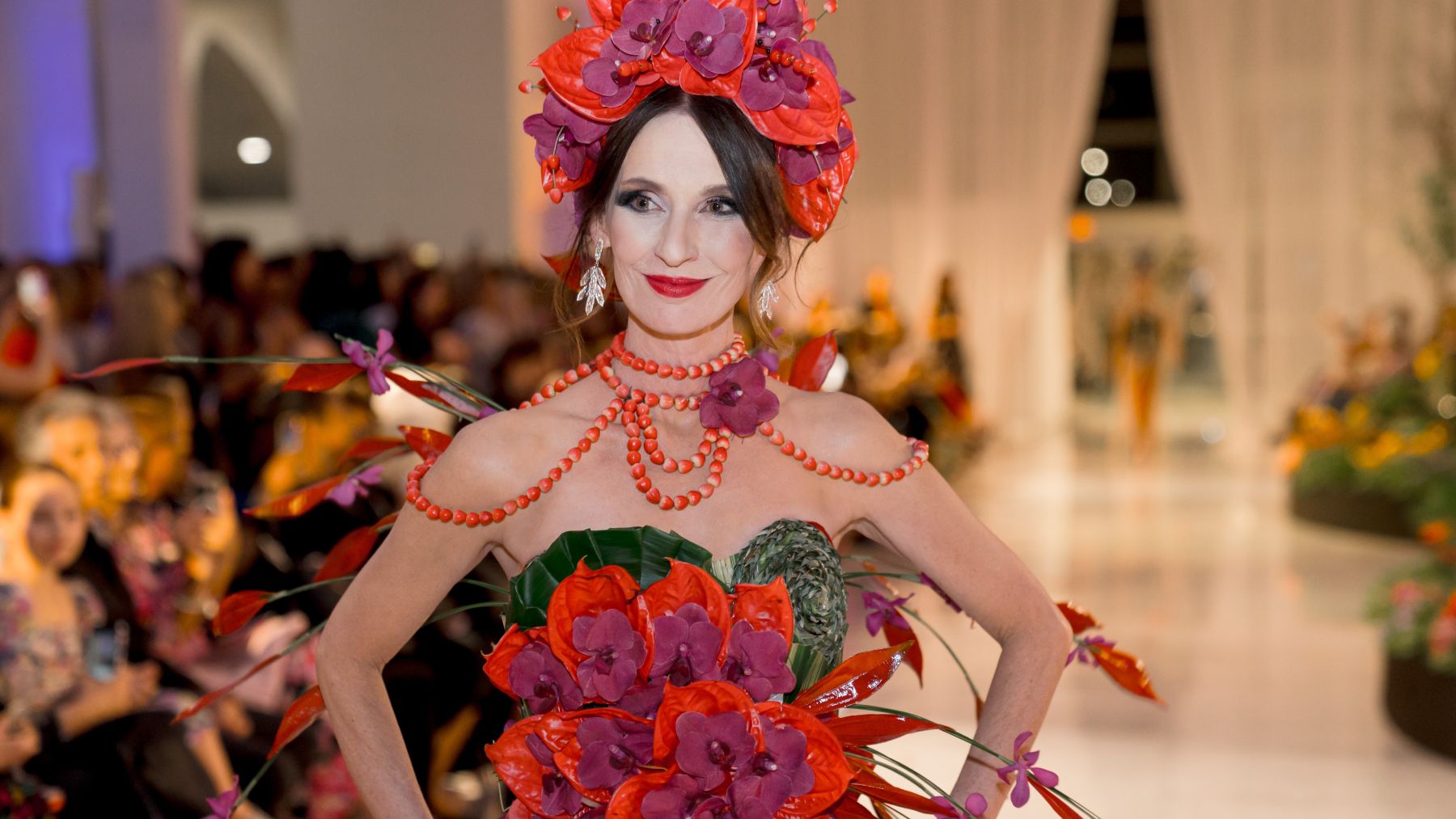 Woman Walking Runway in Floral Style at the Milwaukee Art Museum