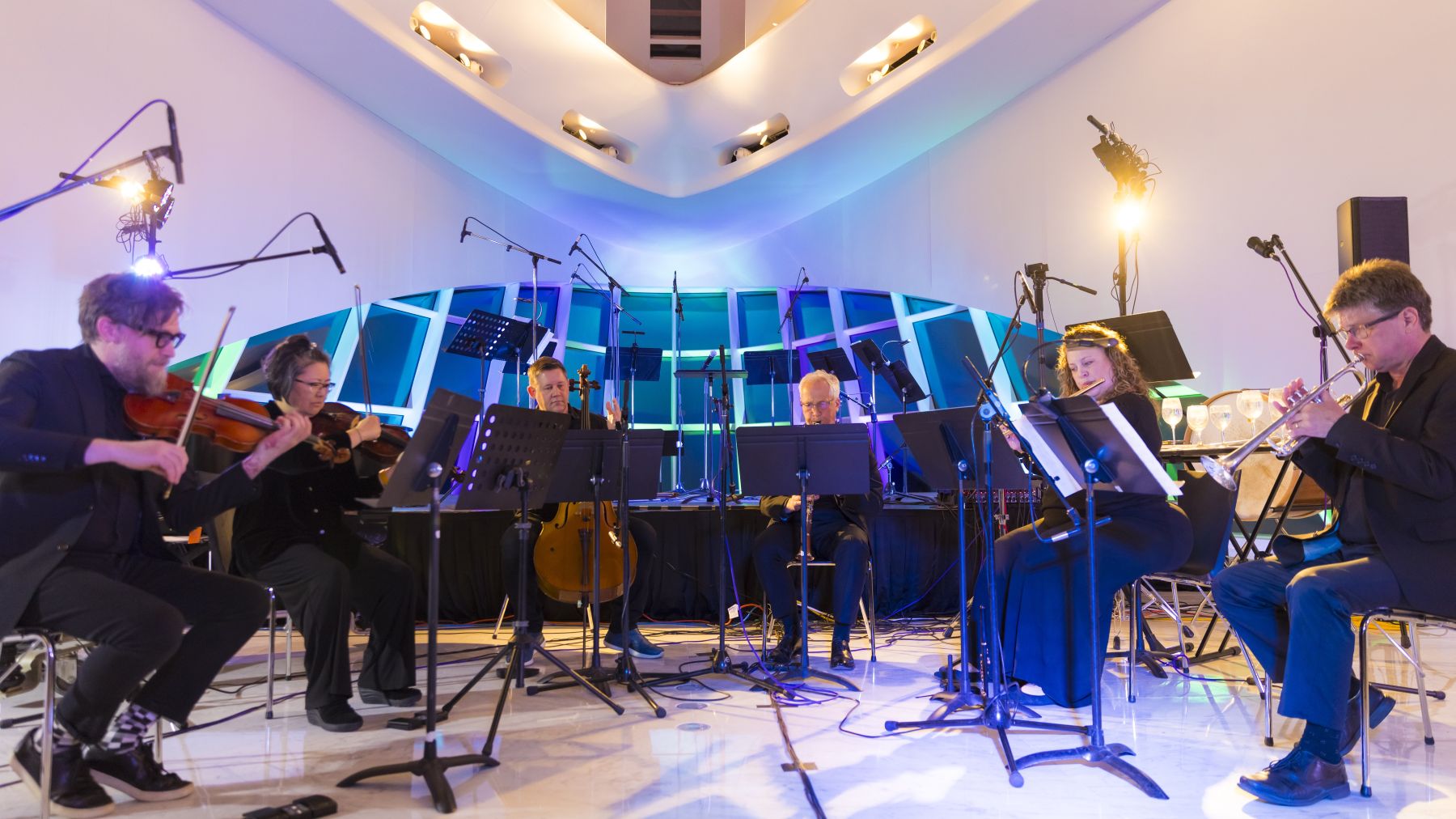 Musicians performing in the Milwaukee Art Museum