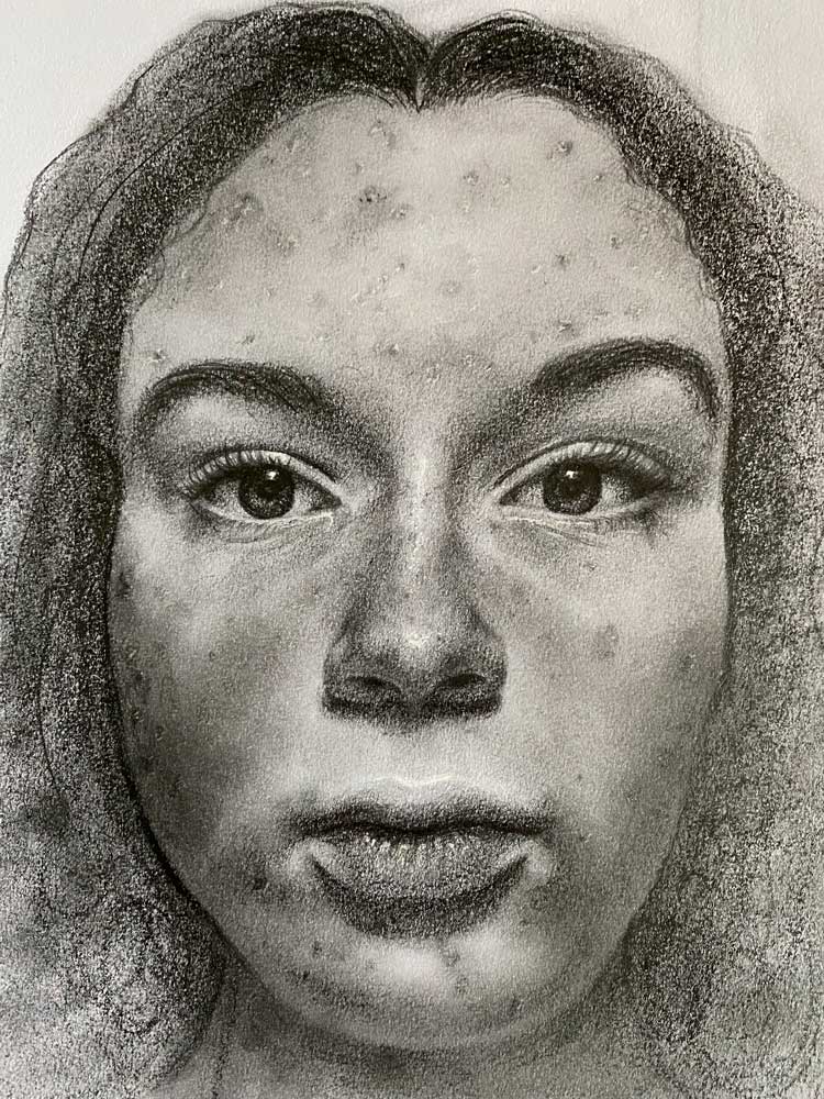 Up-close sketch of a woman's face
