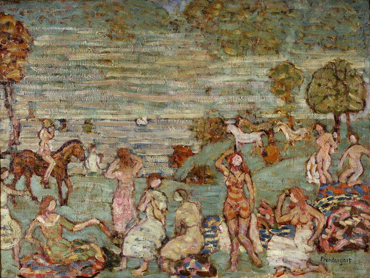 Painting of a picnic on a beach