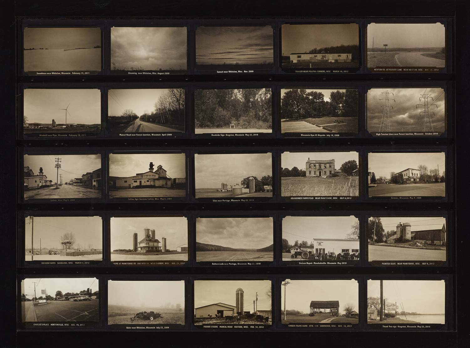 Collage of sepia-filtered photographs of small town scenery