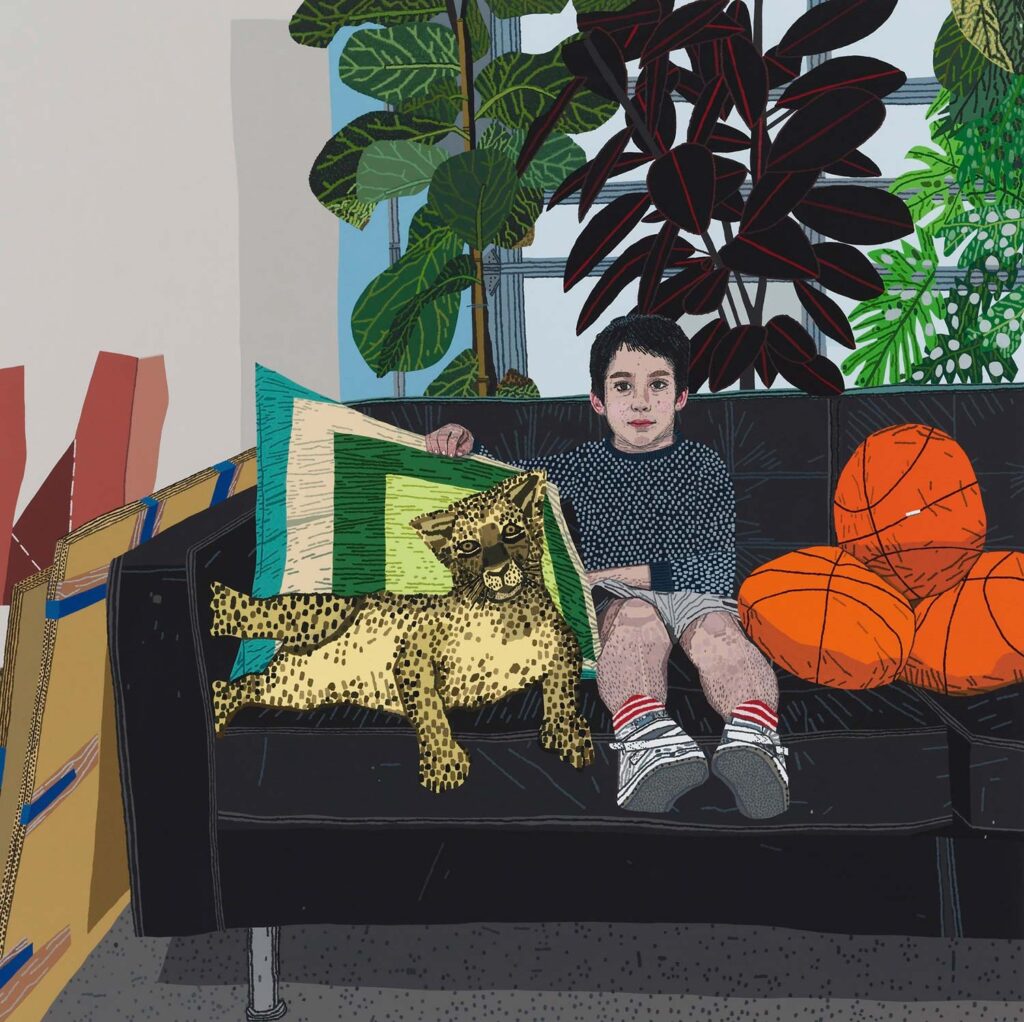 Jonas Wood, “Kiki with Leopard in My Studio”