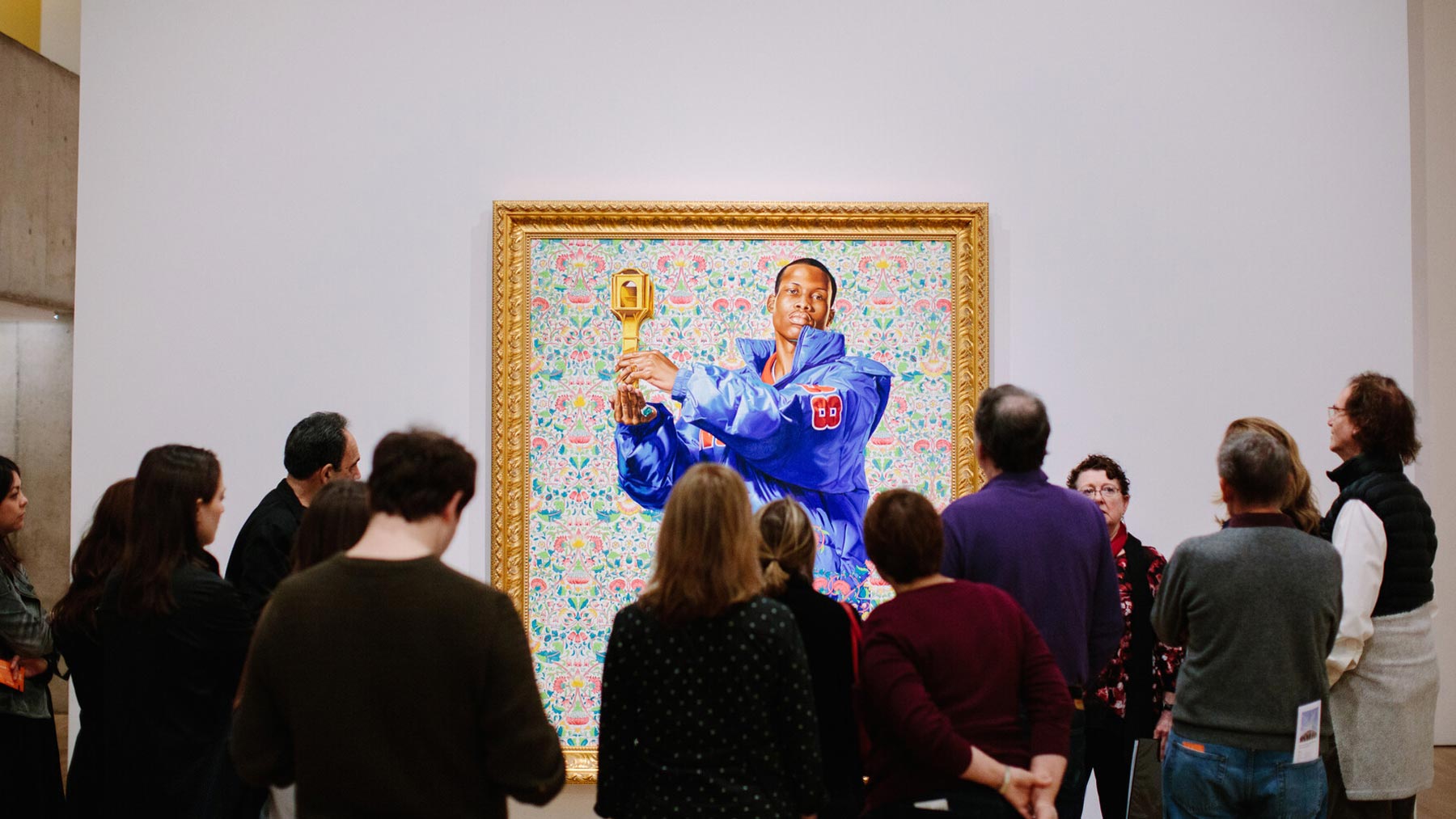 Small tour group in front of St. Dionysus by Kehinde Wiley