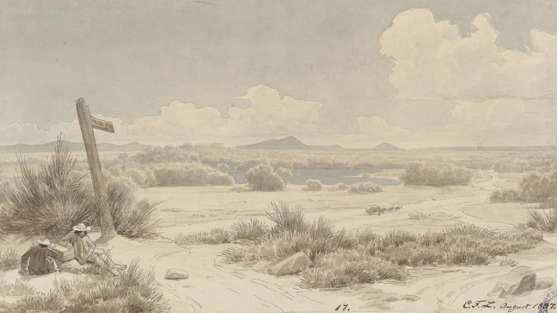 Detail of Landscape with Wanderers by Carl Friedrich Lessing