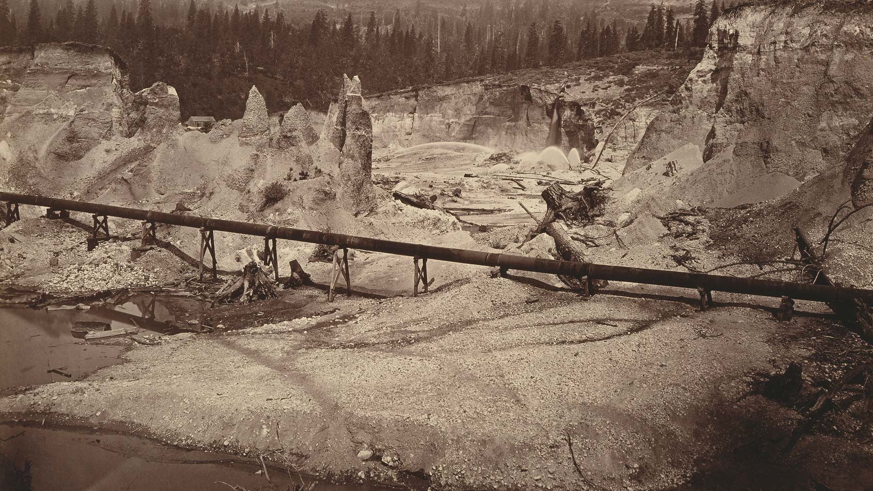 Detail of Malakoff Diggins, North Bloomfield, Nevada County [California] by Carleton E. Watkins