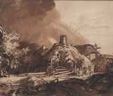 Rembrandt Harmensz. van Rijn, Cottages under a Stormy Sky