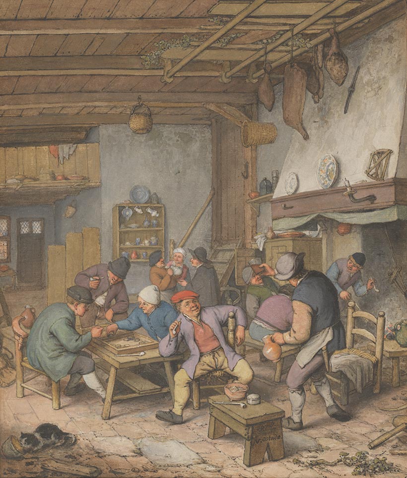 Adriaen van Ostade, Room at an Inn with Peasants Drinking, Smoking, and Playing Tric-Trac