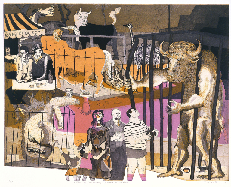 Warrington Colescott, The History of Printmaking: Picasso at the Zoo