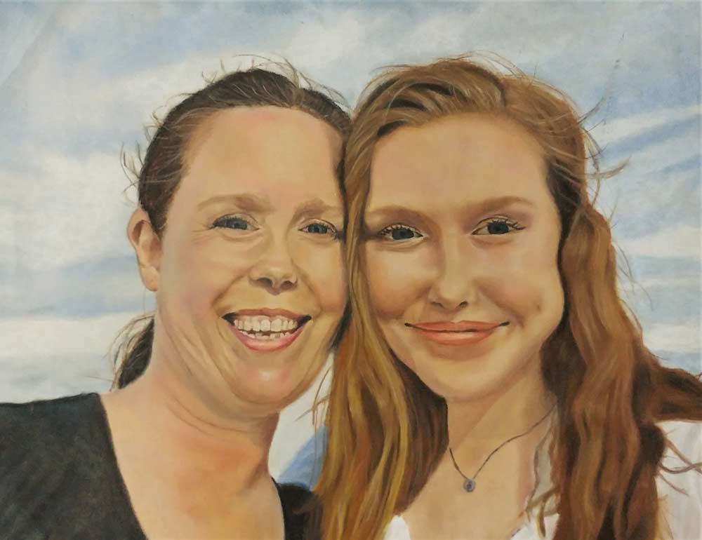 Teenage girl with her mother posing as if they are taking a selfie