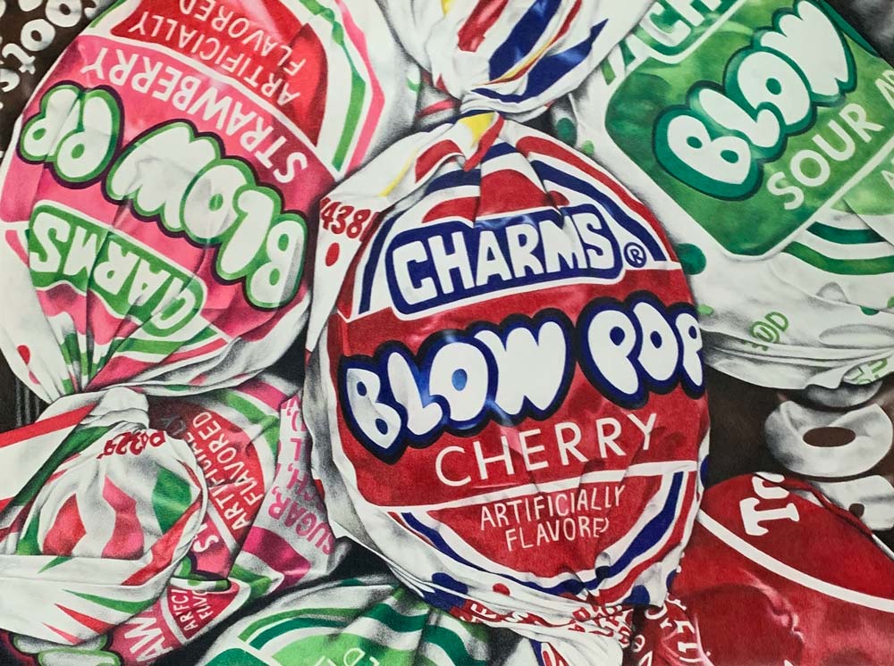 Detailed sketch of a small handful of Charms blowpops