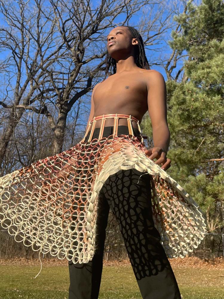 Skirt made of different plastic rings 